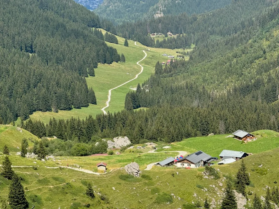 The Mont Blanc massif seen across an alpine valley on the Tour du Mont Blanc